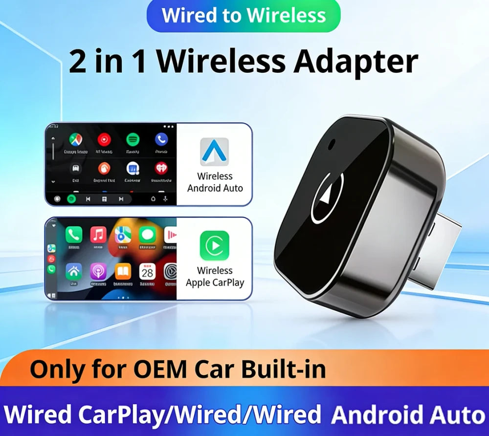 Frascora Wireless CarPlay Adapter for Apple iPhone & Android Auto 2 in 1.