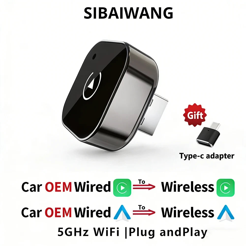 Frascora Wireless CarPlay Adapter for Apple iPhone & Android Auto 2 in 1.