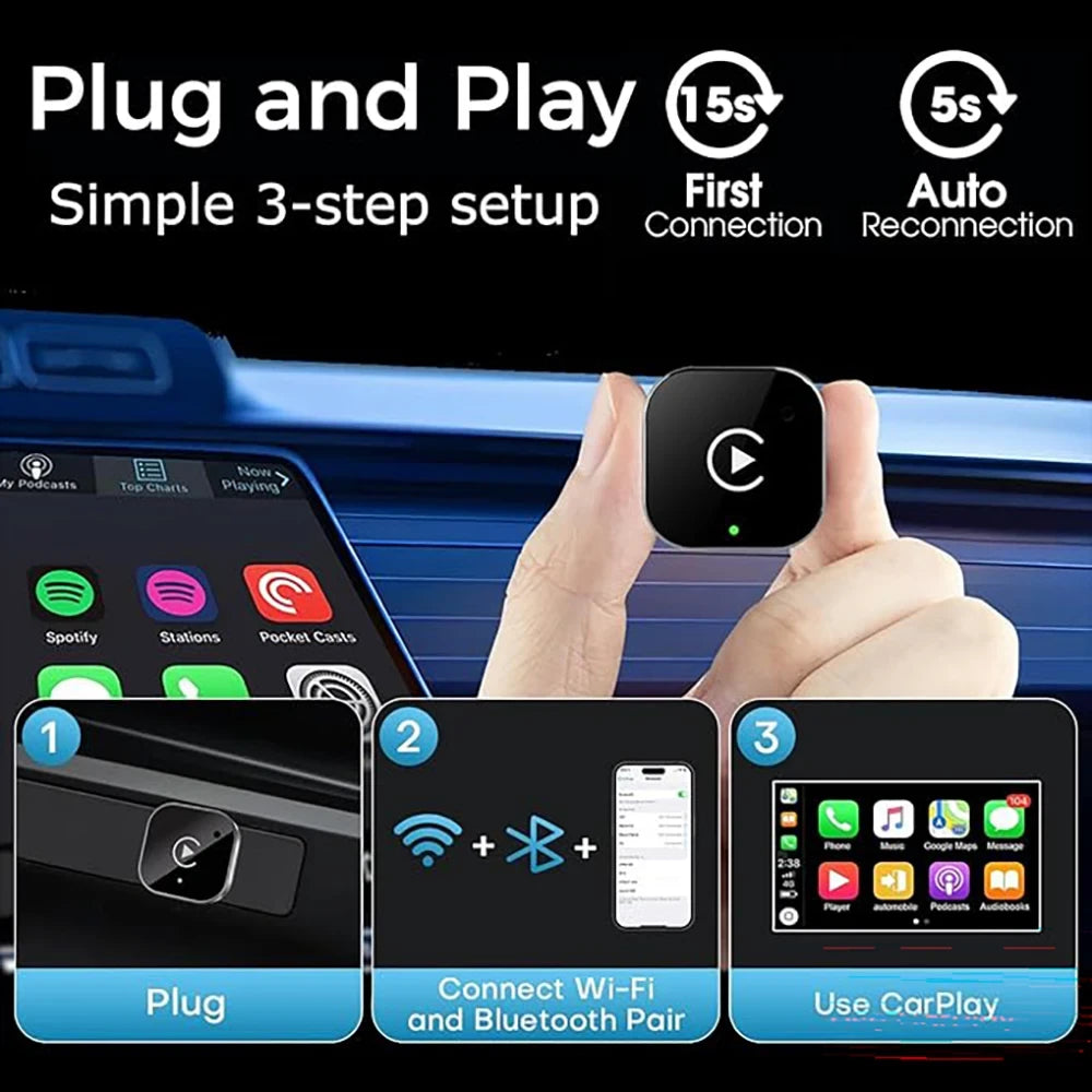 Frascora Wireless CarPlay Adapter for Apple iPhone & Android Auto 2 in 1.