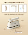 Frascora Portable Handheld Travel Steamer for Clothes, Fast Heat-Up, 160ml Water Tank, Large Ceramic Heat Panel, 120V, White.